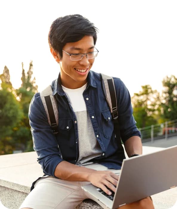 Vietnamese customer happily reviewing financial services