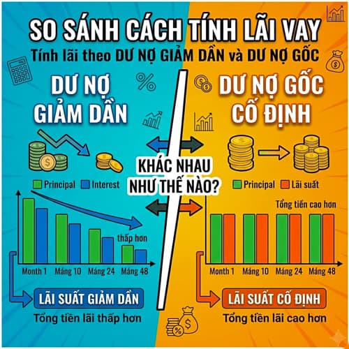 Tính lãi theo dư nợ giảm dần và dư nợ gốc khác nhau như thế nào? Cái nào lợi hơn?